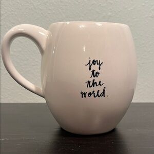 Cream Mug with Green and Pink Gift Design- “Joy to the World” graphic
